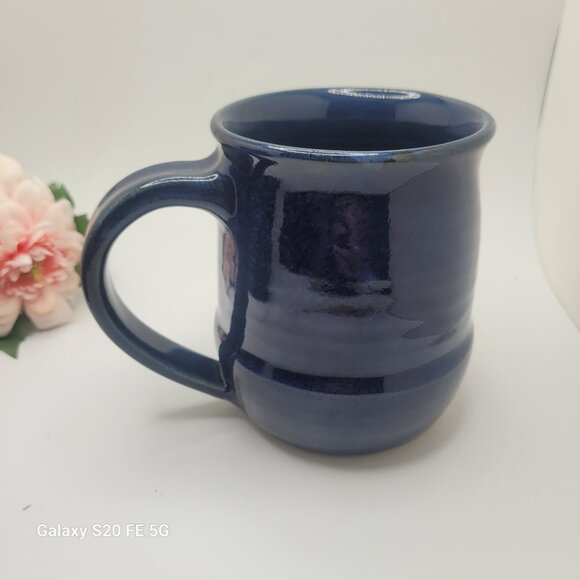 Vintage Ross Canadian Oversize Mugs Pottery Artisan Blue Glaze Set of 2 - Picture 7 of 14